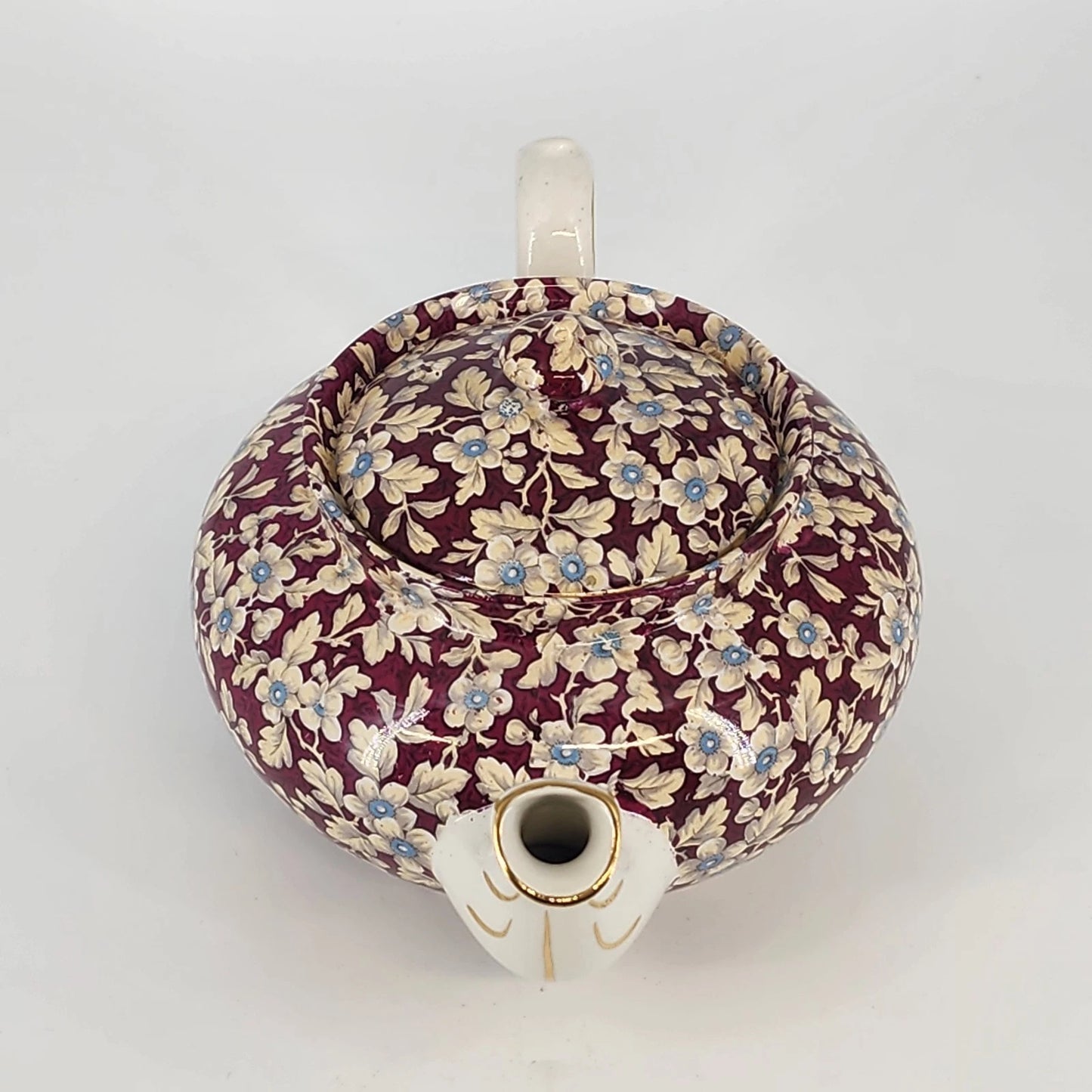 Vintage Lord Nelson Royal Brocade Chintz Teapot England Maroon Floral