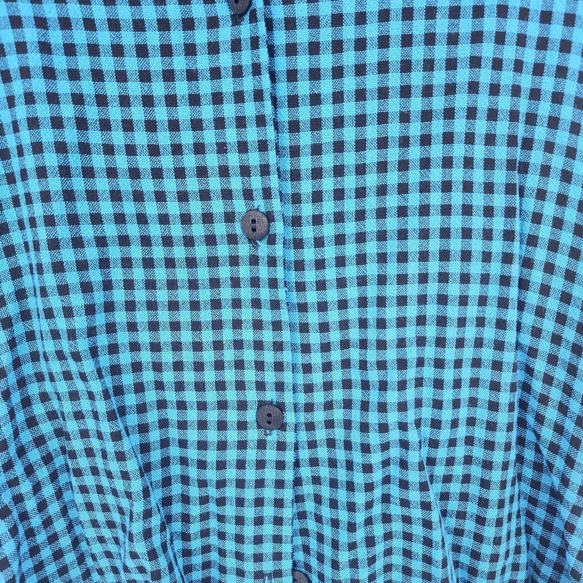 Canvasbacks Lutton & Horsfield Women's Small Blue Black Check Rayon Blouse