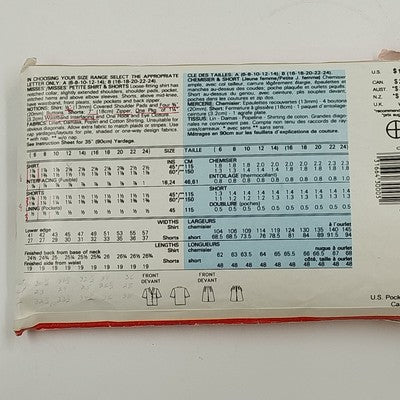 Butterick See & Sew 4810 Vtg Sewing Pattern 1990 Cut Shirt Short Set Size A 6-14