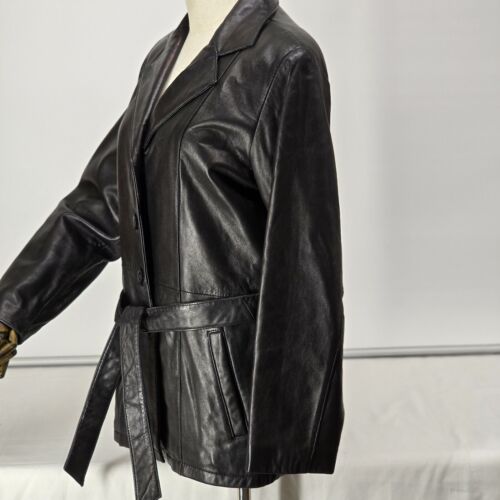 Adler Collection Leather Jacket Small Black Blazer Style Lambskin Belted