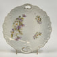 White Porcelain Platter Purple Floral Scalloped Edge Handles 9.5"