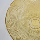 Amber Glass Serving Bowl Embossed Fern Leaf Pattern Scalloped Rim 13" Vintage