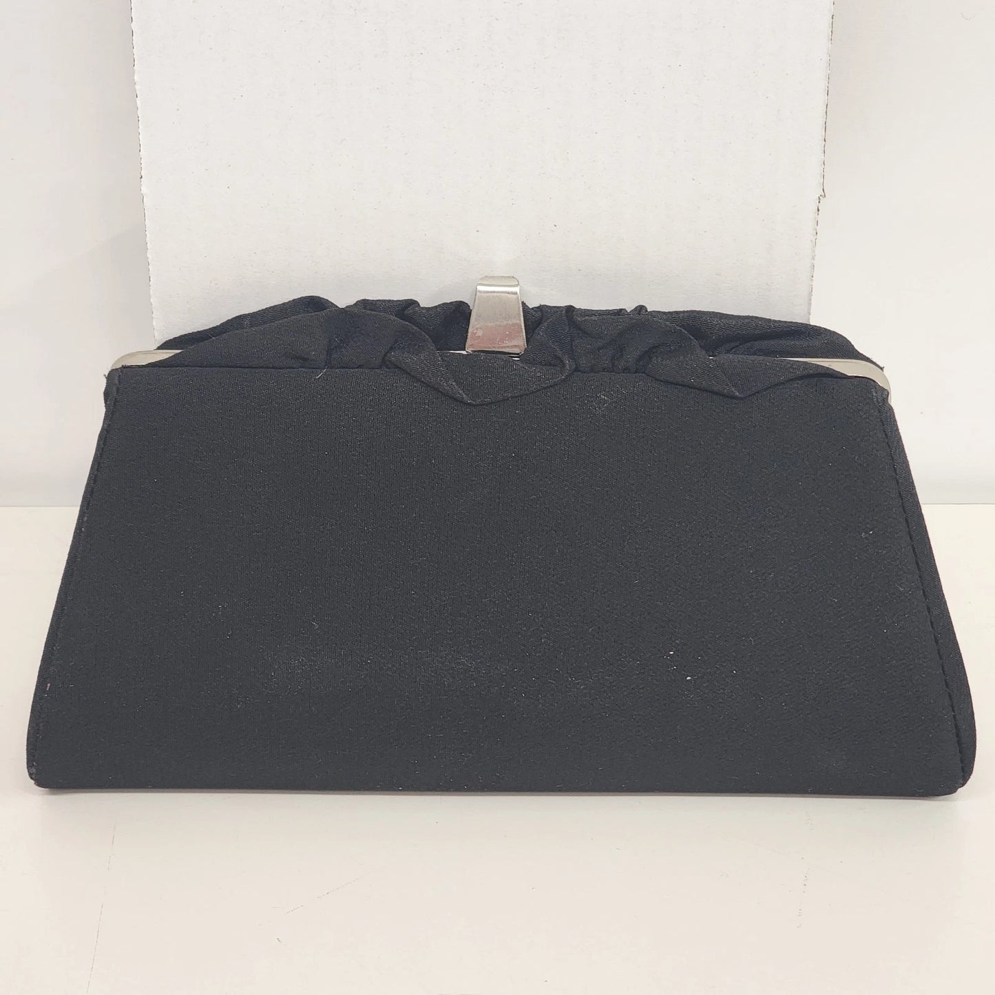 Black Evening Clutch Bag Leather Interior Minimalist Formal Handheld Purse Vtg
