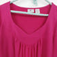 Worthington Pink Gathered Front Blouse Women Med Stretch V Neck Top Long Sleeve