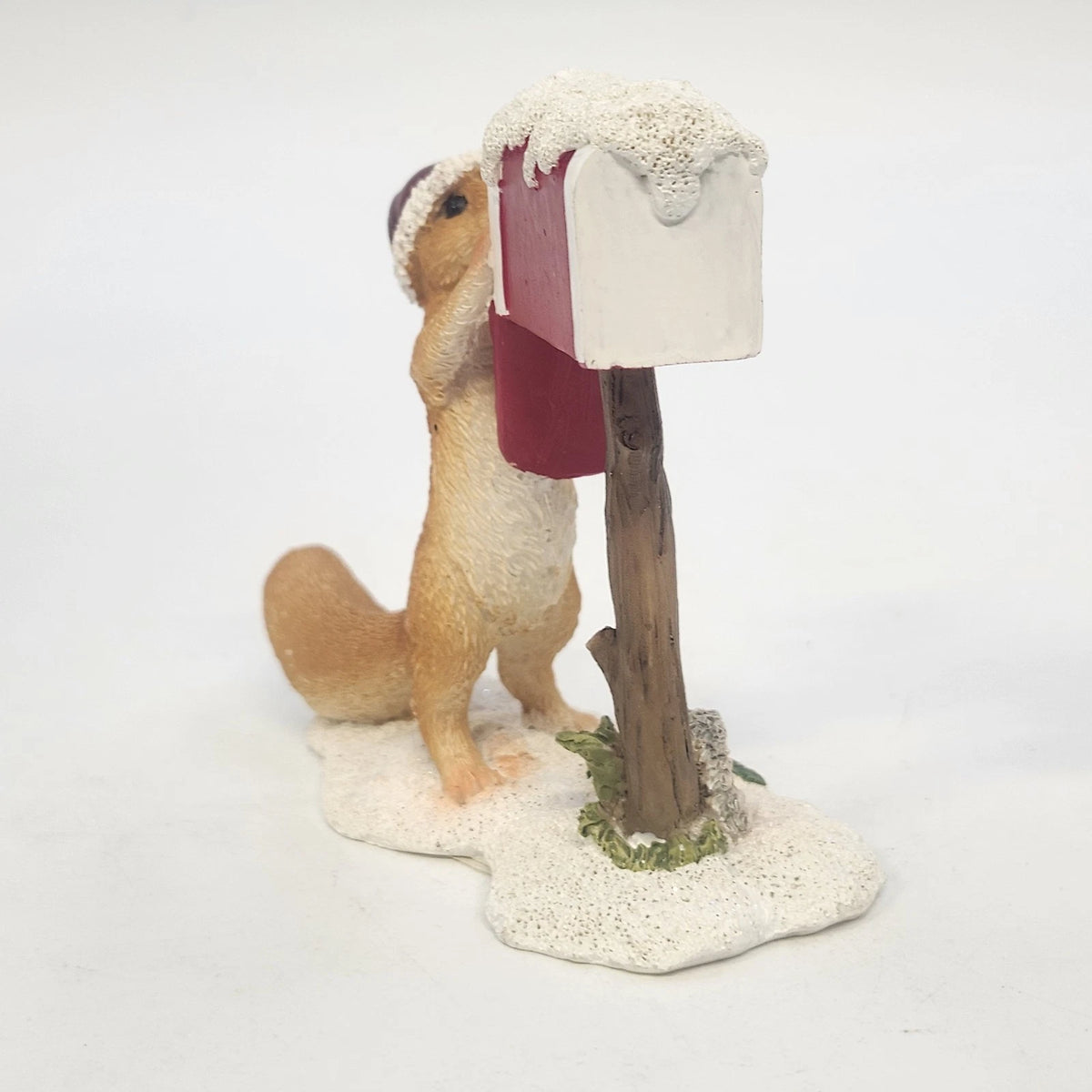 Christmas Squirrel Figurine 4.25" Santa Hat Mailbox Top Collection #4709 Vintage