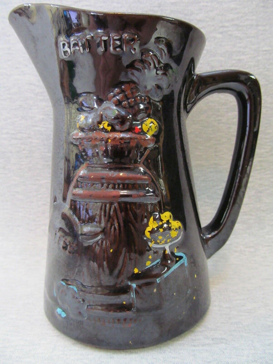 Vintage Fine China Batter Pitcher Dark Brown Worn Highlights Made in Japan