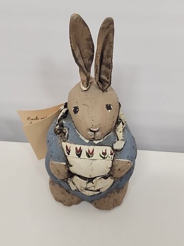 Folk Art Rabbit A Wobler Design Bunny Amy Wabbit Signed Cloth Clay 1992 Tagged