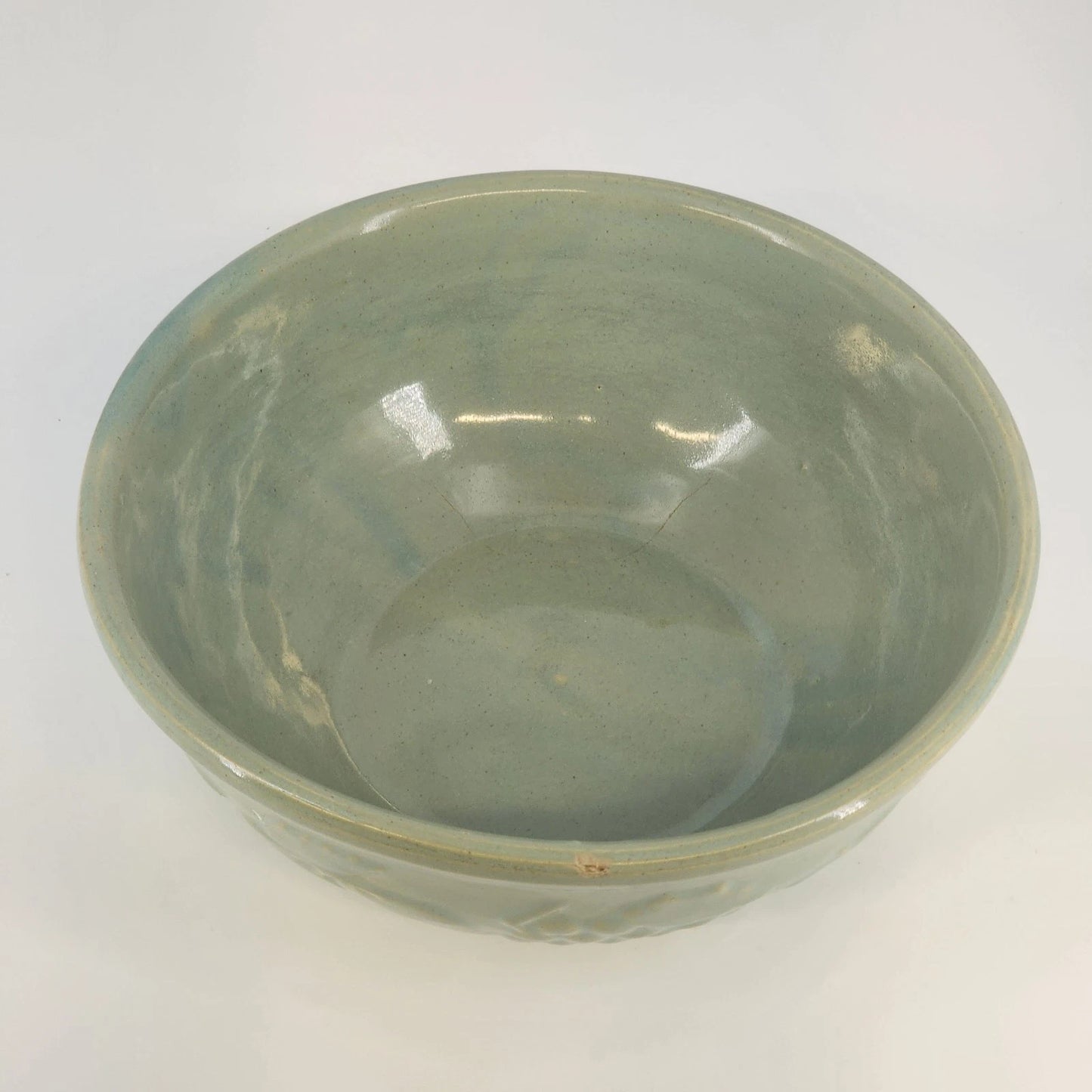 Stoneware Pottery Serving Bowl McCoy USA Seafoam Green Embossed Fruit Grapes 9"