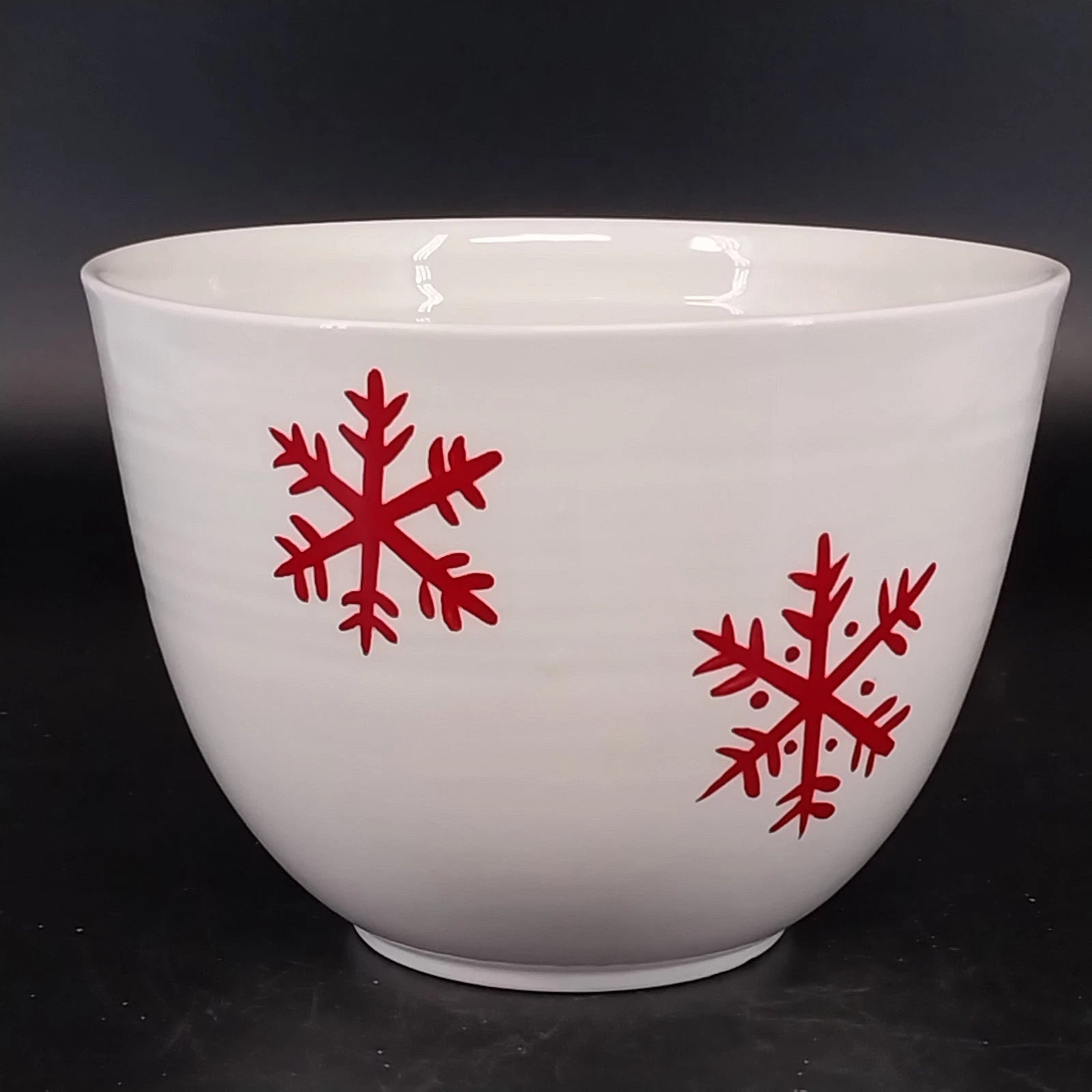 Hallmark white ceramic mixing bowl with red snowflakes