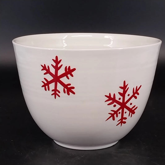 Hallmark white ceramic mixing bowl with red snowflakes