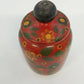 Pier 1 Hand Painted Wood Lidded Decorative Jar Red Floral India 4”
