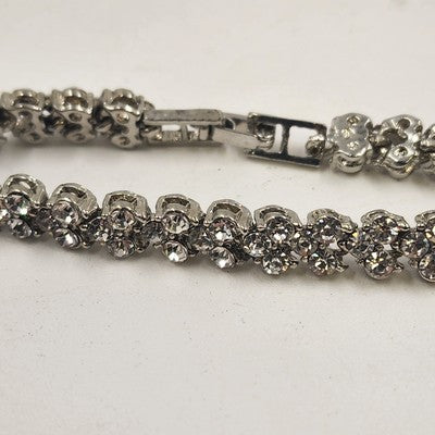 Silver Tone Faceted Crystal Clear Rhinestone Tennis Bracelet Vintage 6"