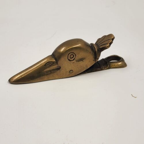 Vintage Brass Duck head Paperclip Letter Note Clip Holder Etched Eyes 4.75"