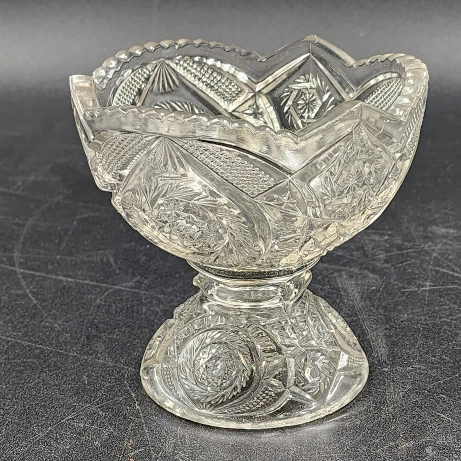 EAPG Pedestal Mini Punch Bowl Clear Glass Spinning Star US Glass 5 Mini Cups Vtg