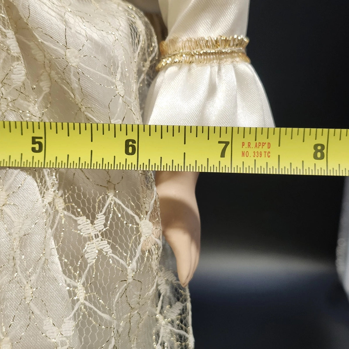 Treasures in Lace Porcelain Angel Doll Blonde White Gold Dress 17" Vintage
