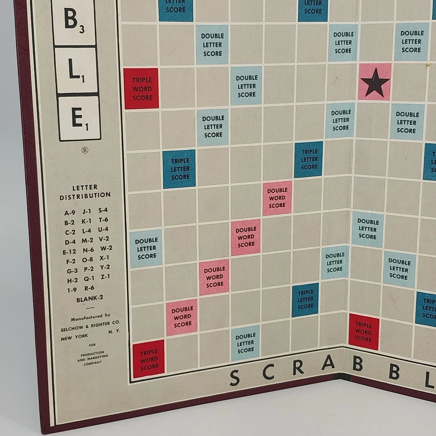 Scrabble Game Board Only 1948 Light Maroon Back Replacement Board 14" USA Vtg