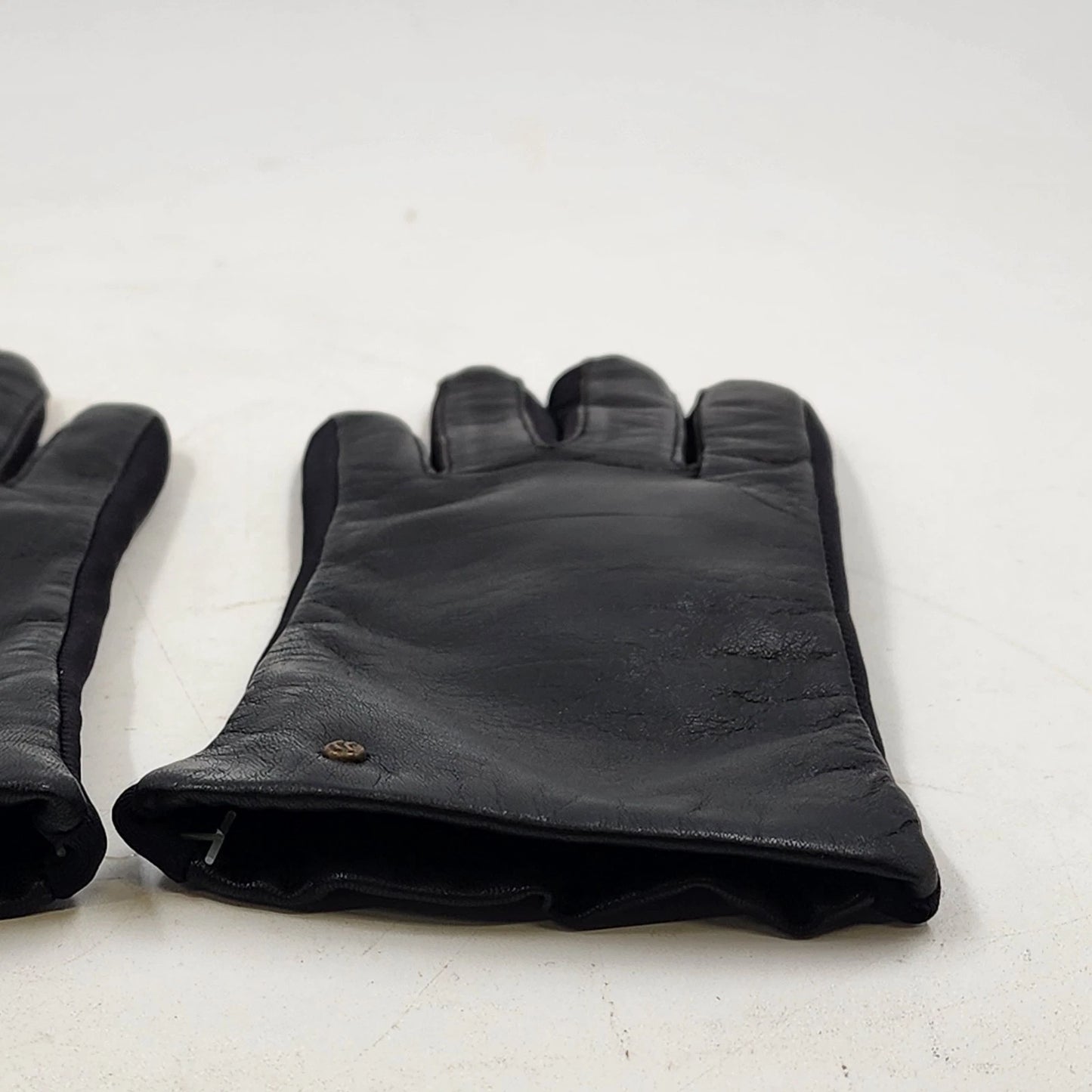 Ladies Black Leather Gloves Fleece Lined Med/Large Stretch Inset Winter Vtg NWT