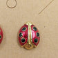 Set of 2 Pairs Earrings Butterfly White Pink & Ladybug Red Black Gold Tone