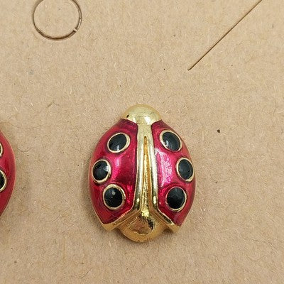 Set of 2 Pairs Earrings Butterfly White Pink & Ladybug Red Black Gold Tone