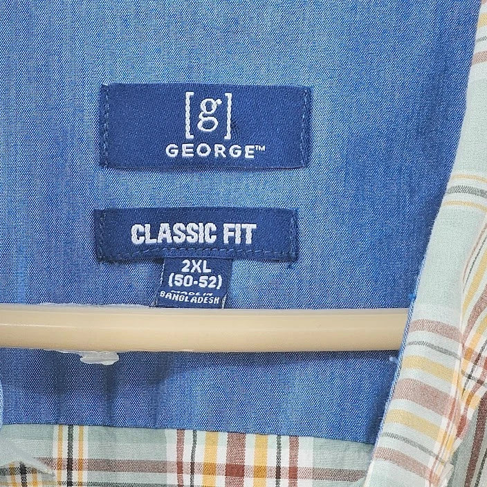 George Men’s Shirt Green Brown Checked Size 2XL 50-52 Classic Fit Bangladesh