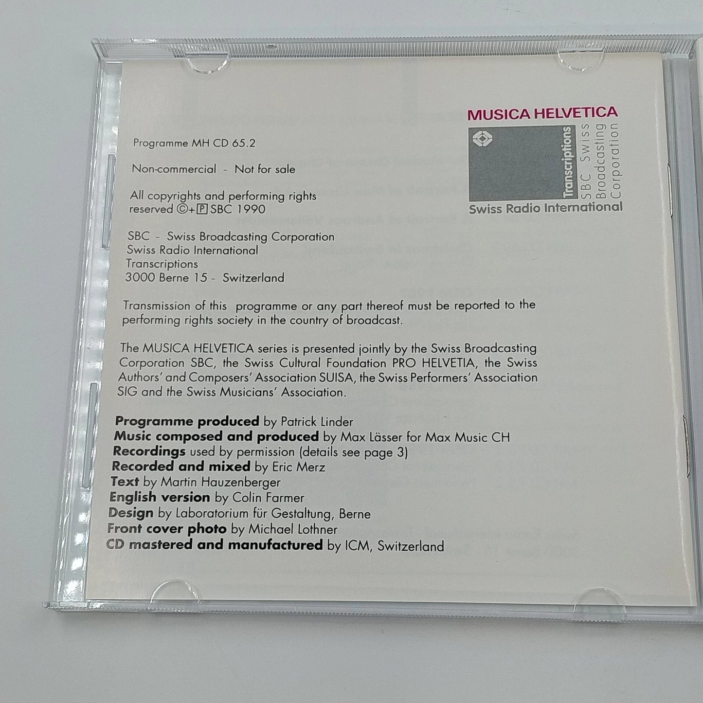 Max Lässer's Ark A Portrait CD 1990 Musica Helvetica Promo MH CD 65.2