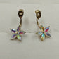 Gold Tone with Iridescent Faceted Rhinestone Flower Shape Earring Jacket Jewelry