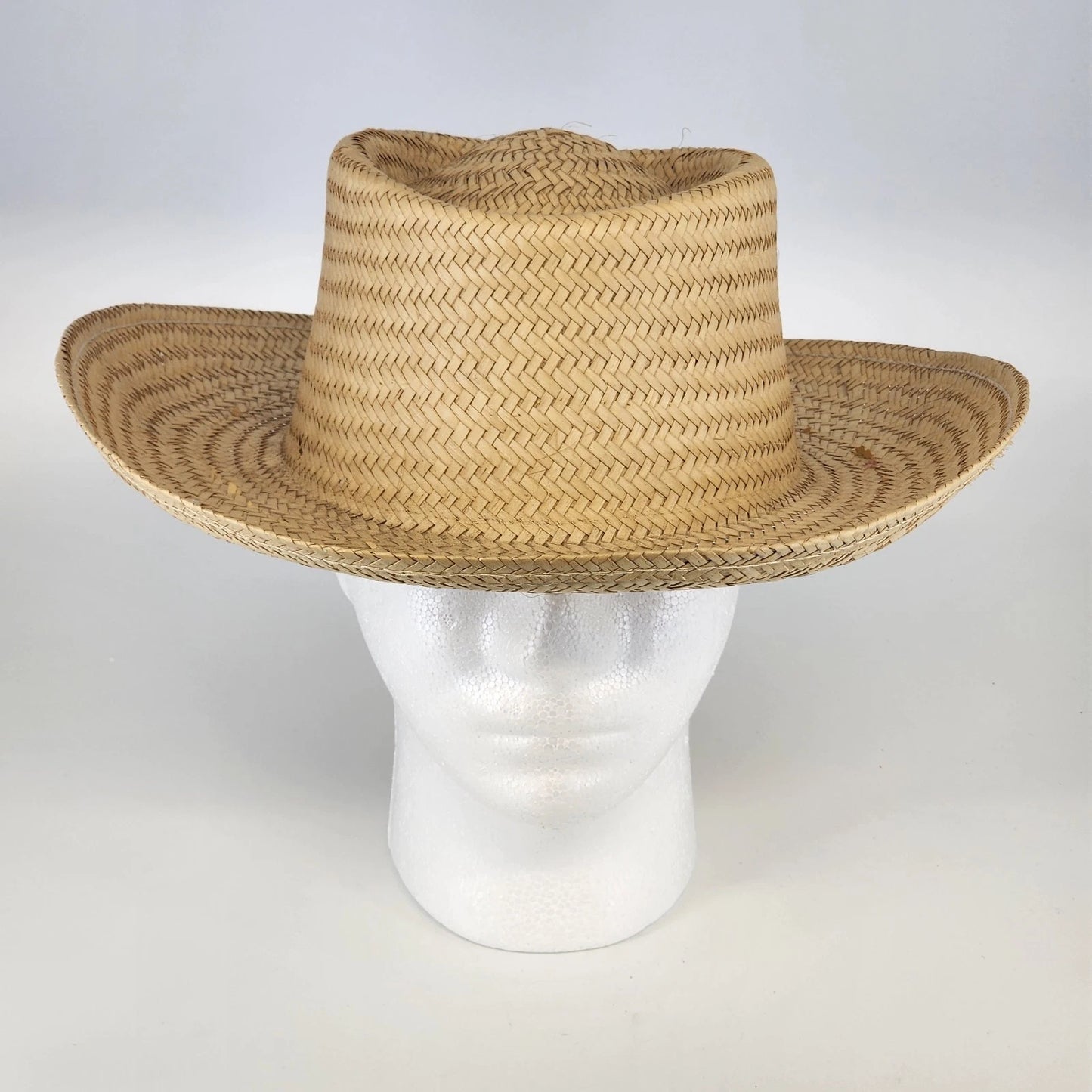 Sun Hat Straw Natural Woven Fedora Women’s Size Large Made in Mexico Wide Brim