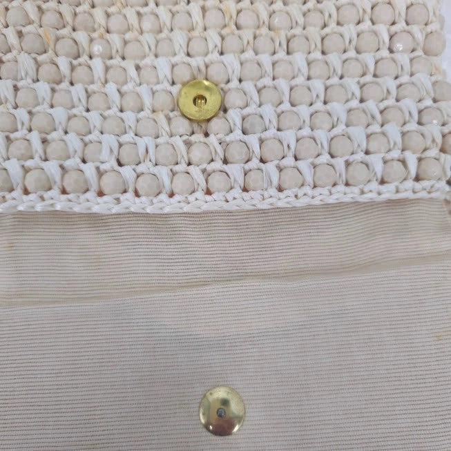 Cream Crochet Beaded Evening Bag Chain Strap Shoulder Purse Bohomian Bridal