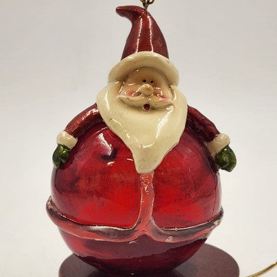 Red Blown Glass Round Santa Claus Hanging Ornament Christmas Holiday Motif 5"x3"