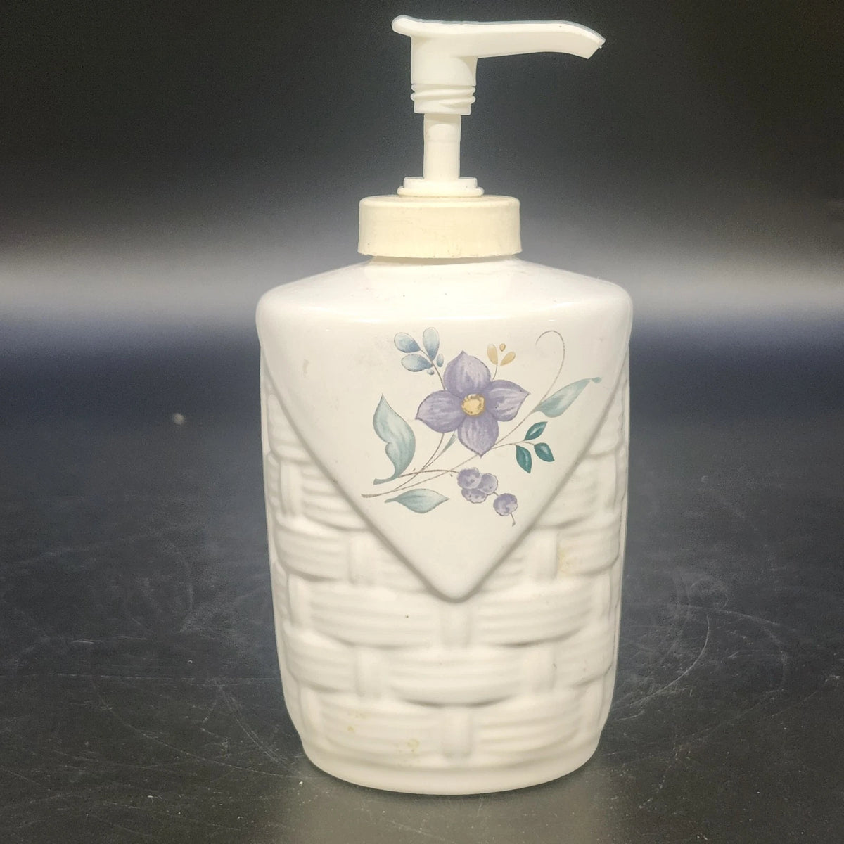 Pfaltzgraff April Soap Lotion Pump Dispenser 6.5" Ceramic Floral Basketweave Vtg