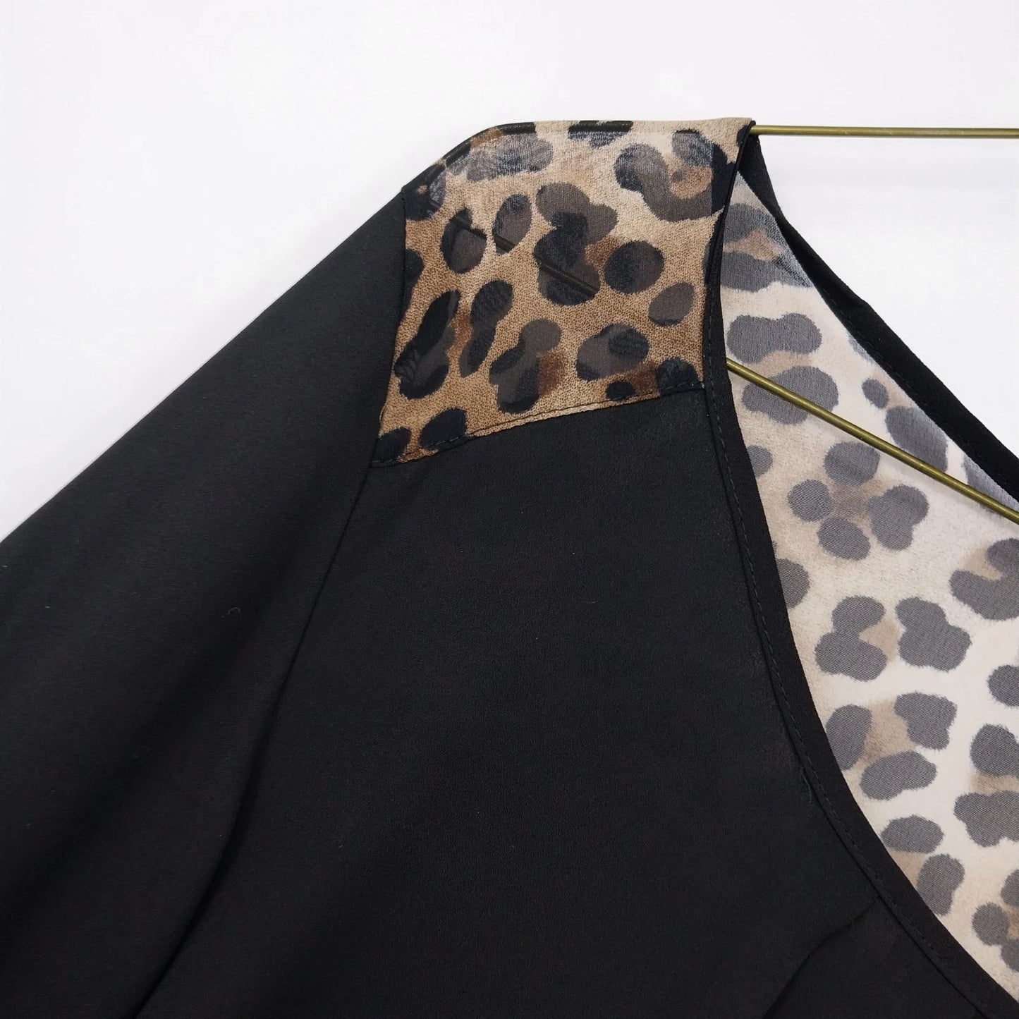 XXI Womens Black Sheer Blouse Leopard Print Long Sleeve Top
