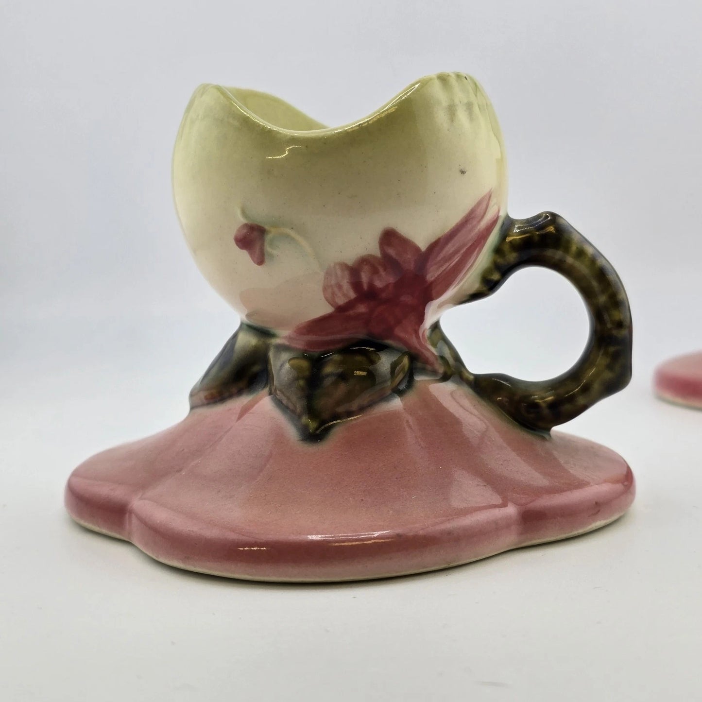 2pc Hull Pottery Woodland Candlesticks W30 Single Holder Pink Chartreuse Glossy