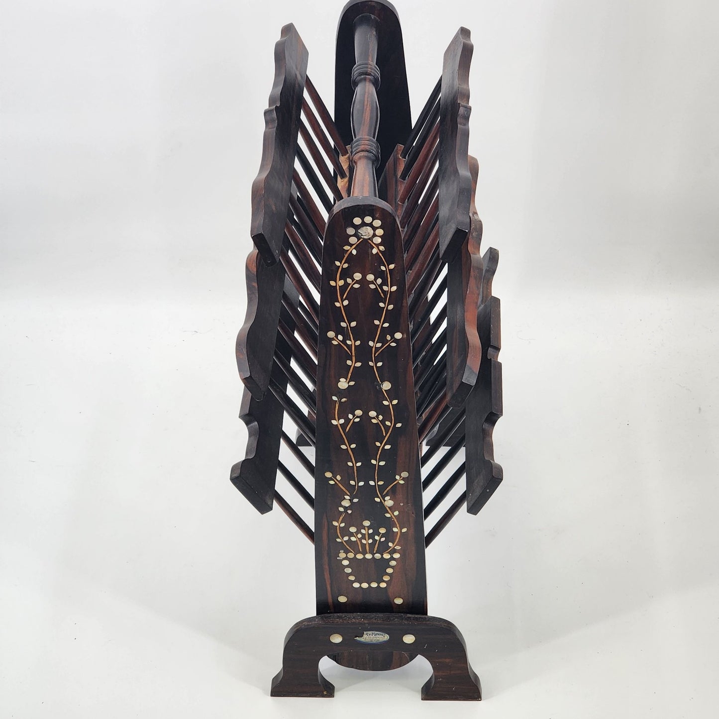 Wood Ebony Inlaid Magazine Rack Book Music by SC Vizcarra w/ 6 Position