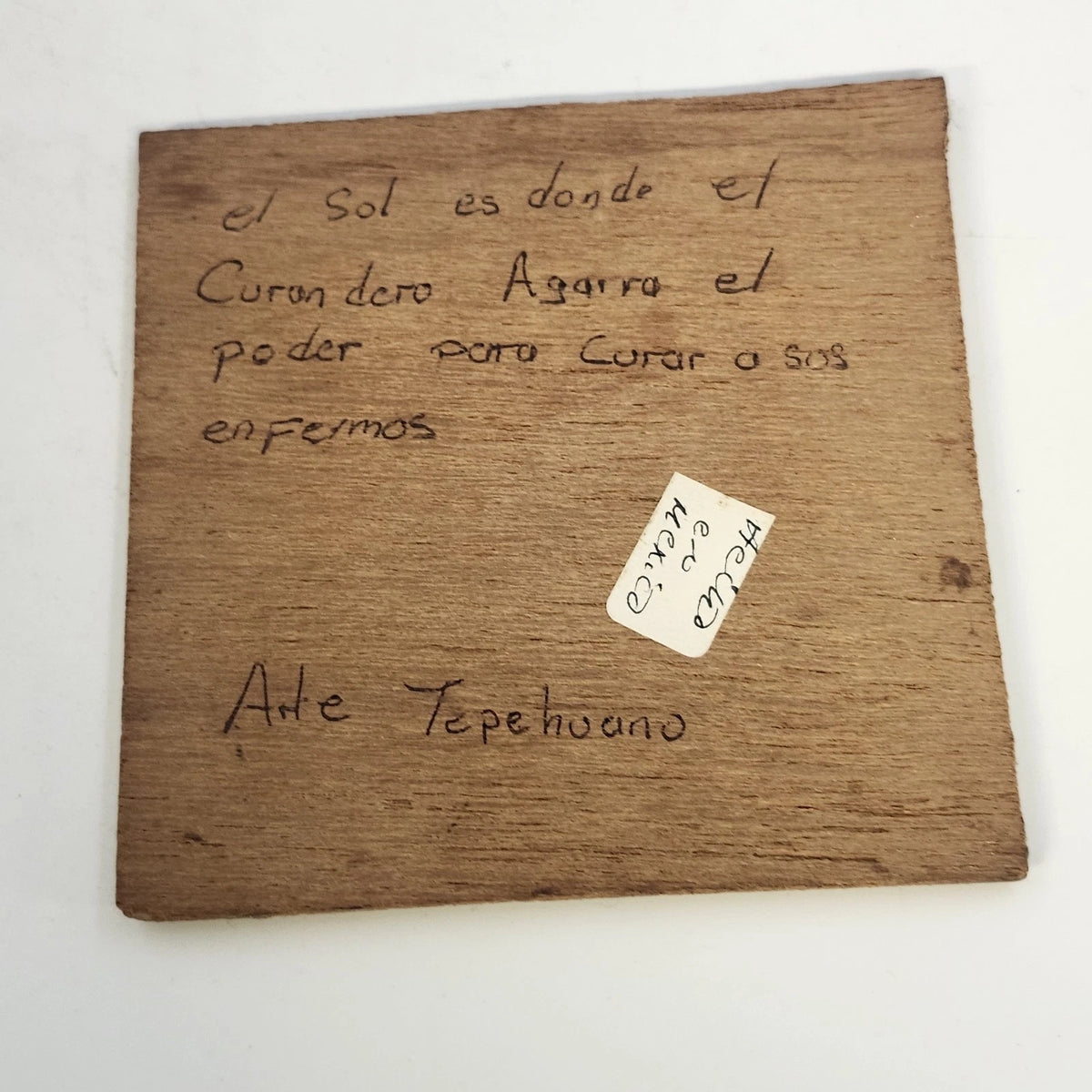 Arte Tepehuano Mexican Yarn Painting Sun Face Handcrafted Natural Wood Plaque 4"