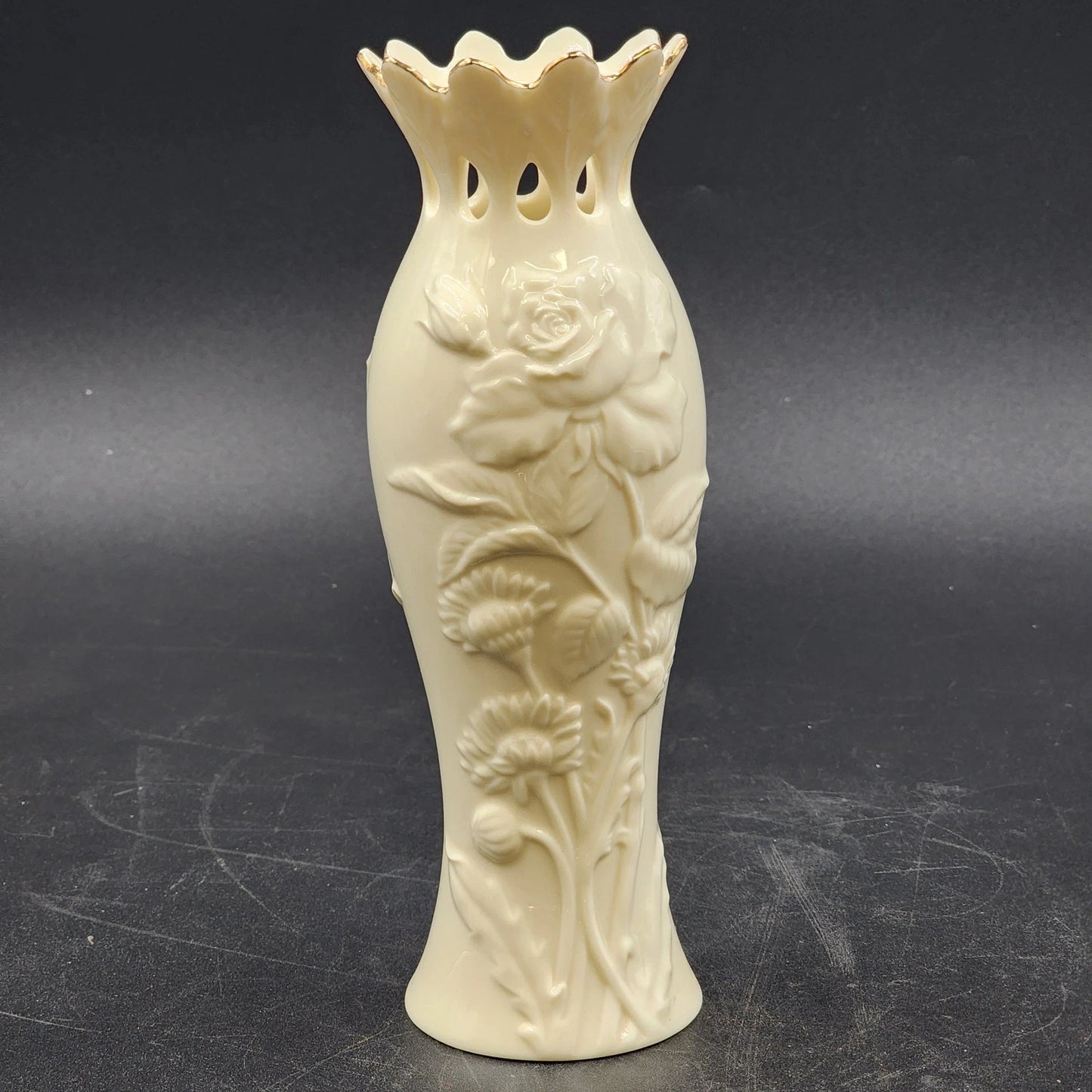 Lenox 8" Bud Vase Breast Cancer Awareness Tea Rose Cream China Gold Trim Floral