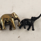 2 Metal Elephants Miniature Black & Brass Good luck Figure Statue Truck Up Down