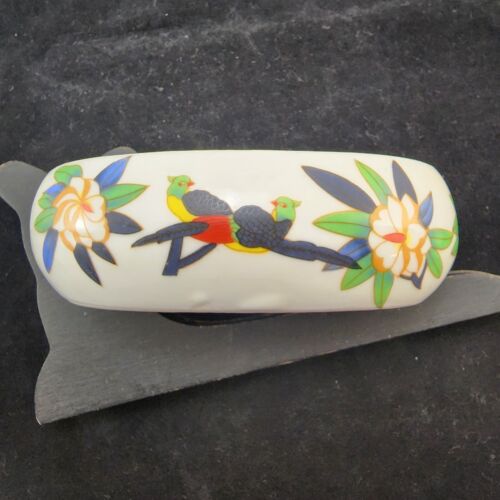 Carpentier Argentan Porcelain Oval Jewelry Box Birds & Flowers