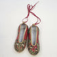 Pair Miniature Christmas Cloisonne Style Shoe Ornaments Red Floral Gold 4" Vtg