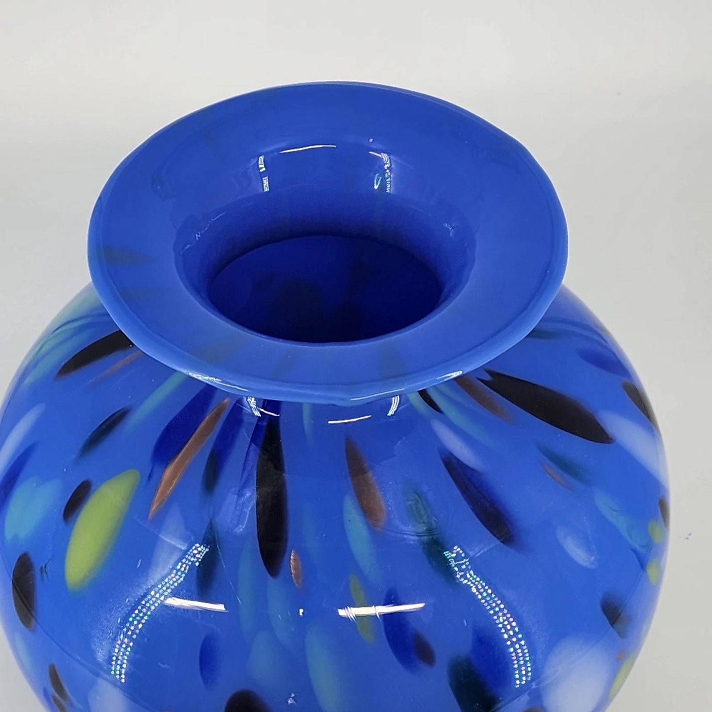 Vetrai Italian Glass Vase Blue Stretch Confetti Hand Blown Centerpiece