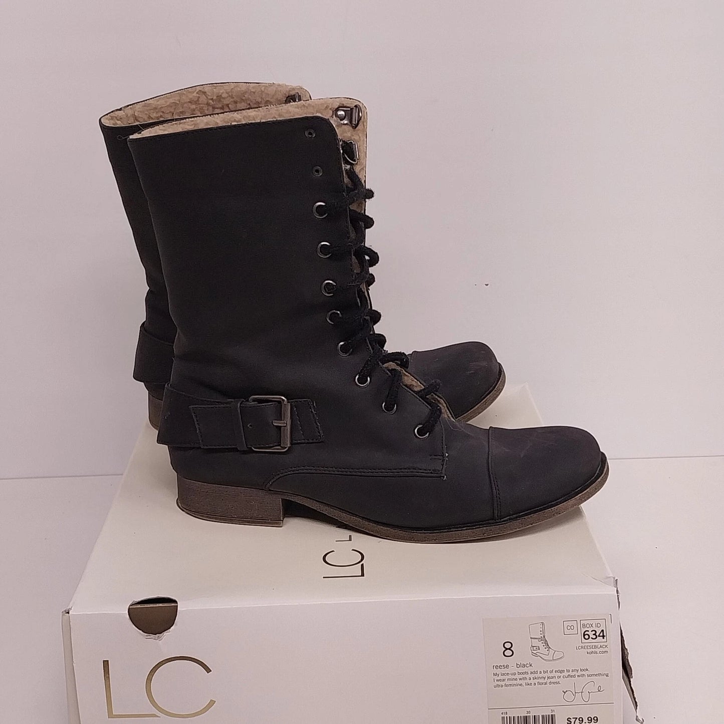 Lauren Conrad Reese Black Faux Fur Combat Boots Womens Size 8