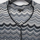 Women's Medium Black White Chevron Pleated Blouse Lettuce Trim 3/4 Sleeve
