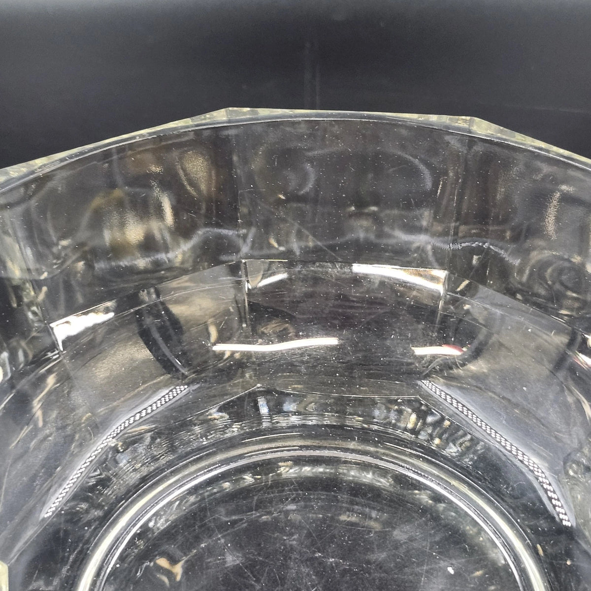Clear Glass 10 Sided Serving Bowl 8.5" Heavy Paneled Thick Faceted Sides Vtg