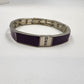 Silver Tone Purple Enamel Rhinestone Link Stretch Bracelet 3" Rectangle