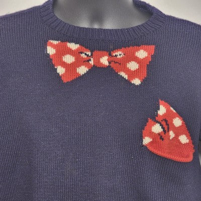 George Hostler Navy Wool Sweater England Polka Dot Ribbon Large