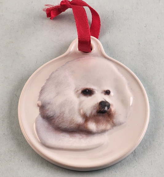 Bichon Frise White Dog Ornament Red Lace Made In Thailand XPRES Ceramic Vintage