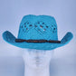 Something Special Turquoise Cowboy Hat Paper Straw Open Weave Brown Beads Boho
