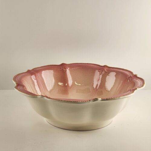 RS Prussia Large Serving Bowl Pink Countess Potocka Image Gold Beaded Lip Crazed