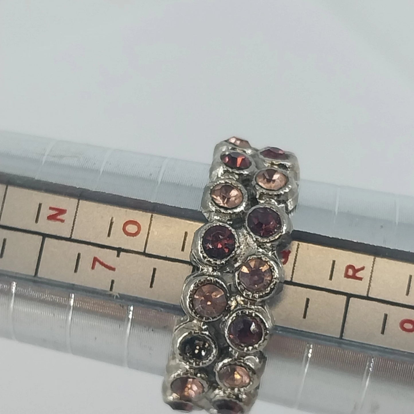 Silver Tone Pink Purple Rhinestone Double Row Band Ring Size 8 Statement Fashion
