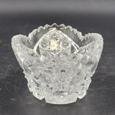 Imperial Glass Nucut Lead Crystal Oval Serving Bowl Sawtooth Edge 6.5" Vtg 50s