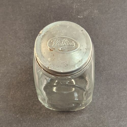 Watkins Clear Glass Medicine Bottle w Silver Lid 5" Tall Vintage